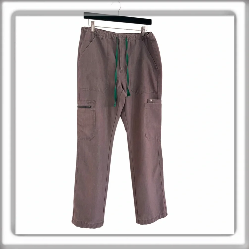 FIGS Men's Cairo Cargo Scrub Pants Gray Multi-Pockets Straight Leg Size Medium